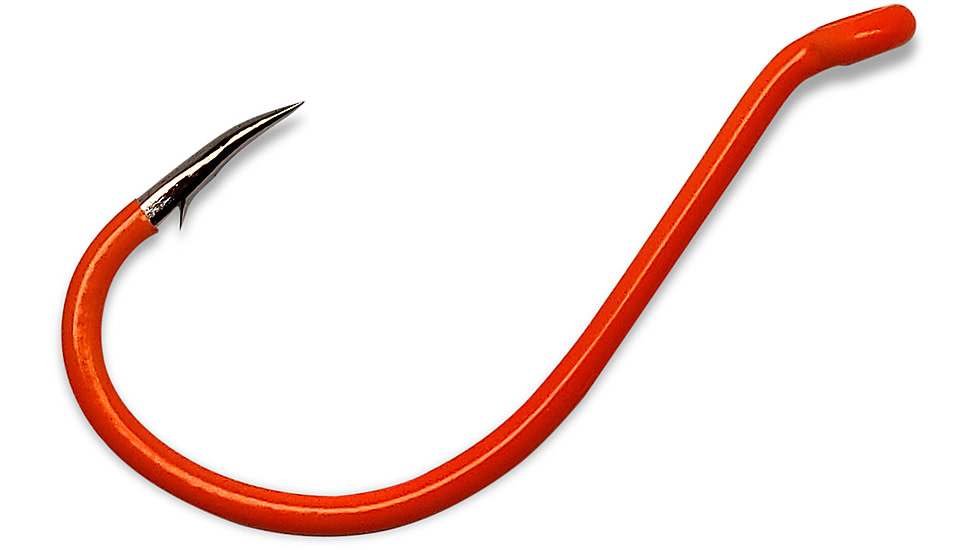 Gamakatsu Octopus Hook, Barbed, Needle Point Ringed Eye, Fluorescent Orange, Size 1, 6 per Pack, 02610-OR