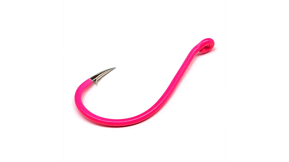 Gamakatsu Octopus Hook, Barbed, Needle Point Ringed Eye, Fluorescent Pink, Size 1/0, 5 per Pack, 02611-P