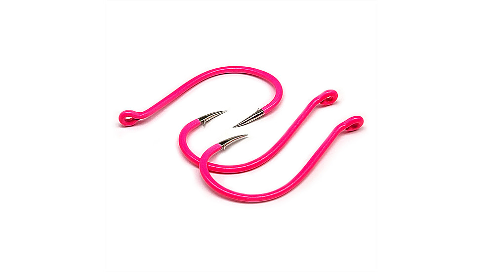 Gamakatsu Octopus Hook, Barbed, Needle Point Ringed Eye, Fluorescent Pink, Size 1/0, 5 per Pack, 02611-P