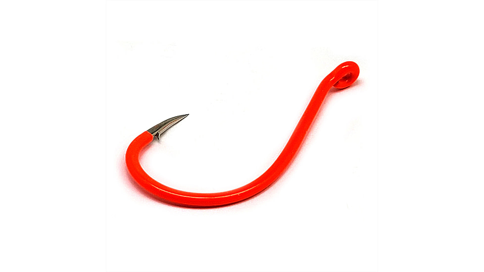 Gamakatsu Octopus Hook, Barbed, Needle Point Ringed Eye, Fluorescent Red, Size 1/0, 5 per Pack, 02611-FR