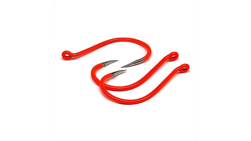 Gamakatsu Octopus Hook, Barbed, Needle Point Ringed Eye, Fluorescent Red, Size 1/0, 5 per Pack, 02611-FR