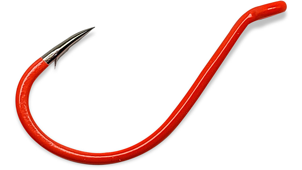 Gamakatsu Octopus Hook, Barbed, Needle Point Ringed Eye, Fluorescent Red, Size 1/0, 5 per Pack, 02611-FR