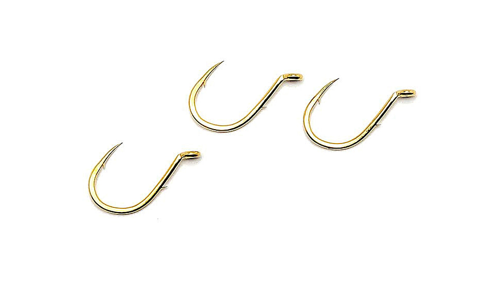 Gamakatsu 0 Single Egg Hook, Needle Point, Sliced Shank Offset, Salmon Egg, Ringed Eye, Gold, Size 8, 10 per Pack, 4206