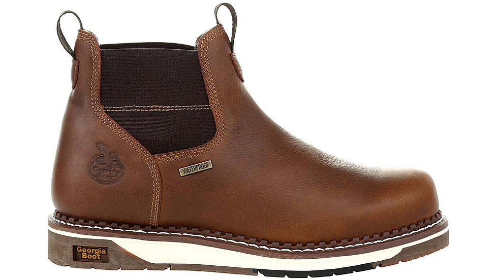 Georgia Boot AMP LT Wedge Steel Toe Waterproof Chelsea Work Boot - Mens, Medium, Brown, 10, GB00353-100M