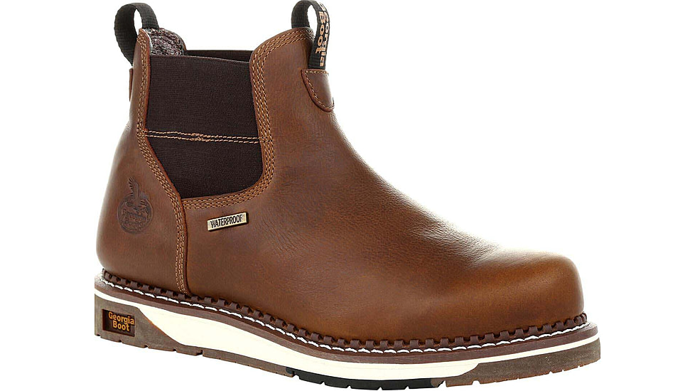 Georgia Boot AMP LT Wedge Steel Toe Waterproof Chelsea Work Boot - Mens, Medium, Brown, 10, GB00353-100M
