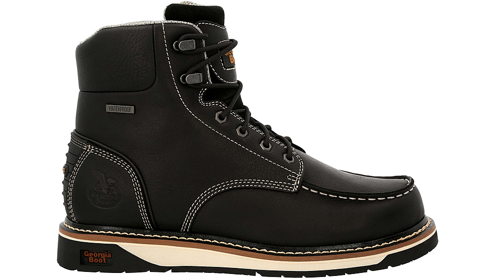 Georgia Boot AMP LT Wedge Waterproof Moc-Toe 6in Work Boot - Mens, Medium, Black, 9.5, GB00475-095M