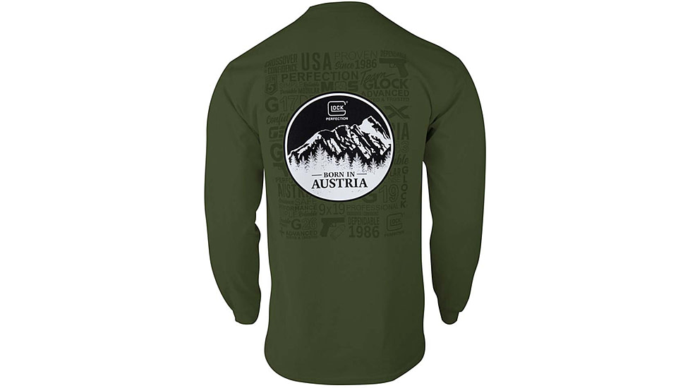 Glock Born In Austria Cotton Long Sleeve Shirt - Mens, Military Green, Small, AP96065