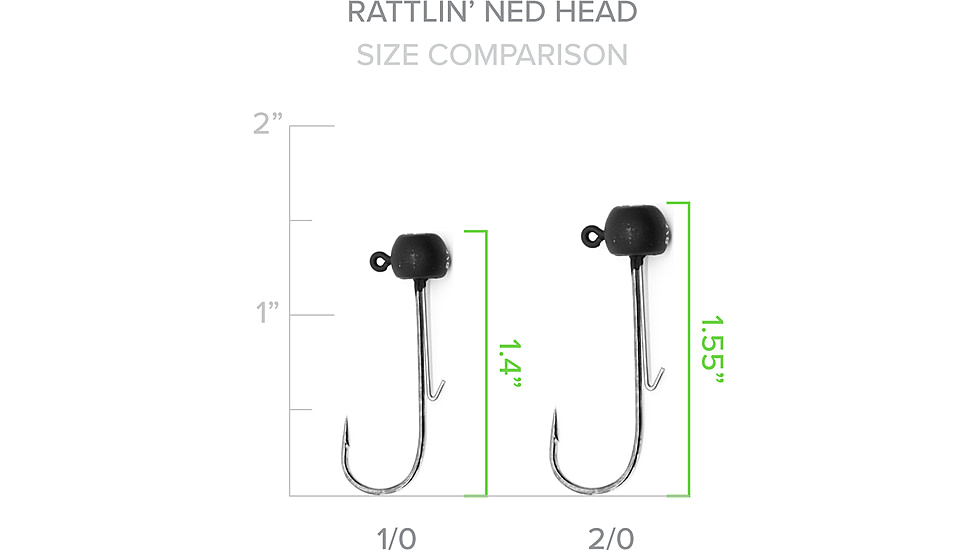 Googan Squad Green Series Rattlin Ned Head 1/8oz Weight 2/0 Hook, GRNH-18-20-BL