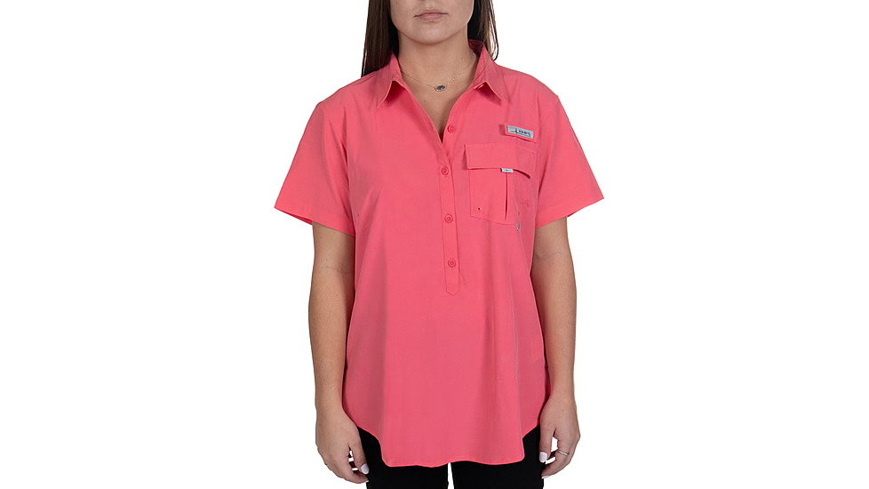 Habit Trapper Junction River Short Sleeve Shirt - Womens, Calypso Coral, Medium, TS10034-2B7-WM