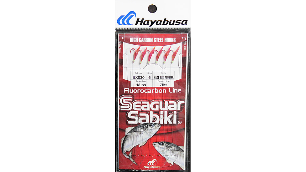 Hayabusa Sabiki Seaguar Red Hook, Red Aurora, Size 6, 6 Hooks, EX030-6