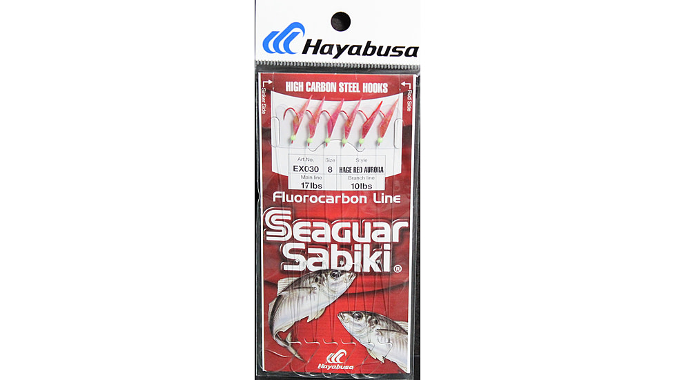 Hayabusa Sabiki Seaguar Red Hook, Red Aurora, Size 8, 6 Hooks, EX030-8