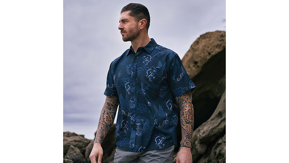 HOWITZER Le Tiger Blue S/S Woven Tee - Mens, Multi-Colored, Small, 371WV130-MULT-S