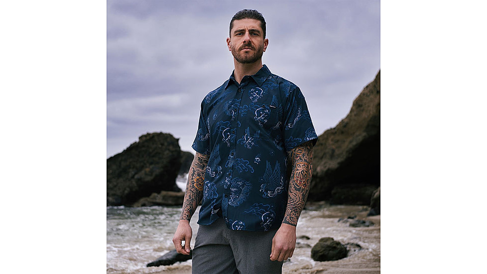 HOWITZER Le Tiger Blue S/S Woven Tee - Mens, Multi-Colored, Small, 371WV130-MULT-S