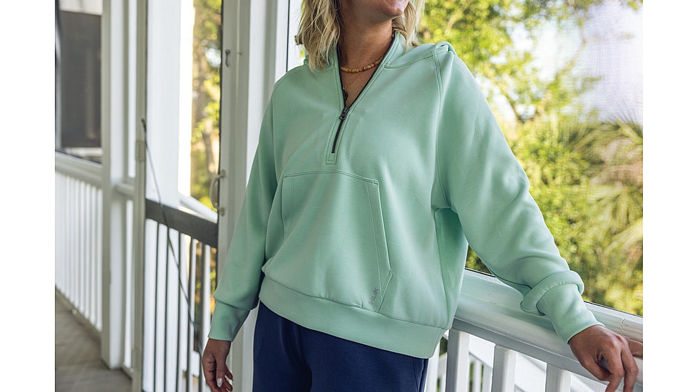 HUK Performance Fishing Bayside 1/2 Zip Hoodie - Womens, Seafoam Mist, Large, H6130030-366-L