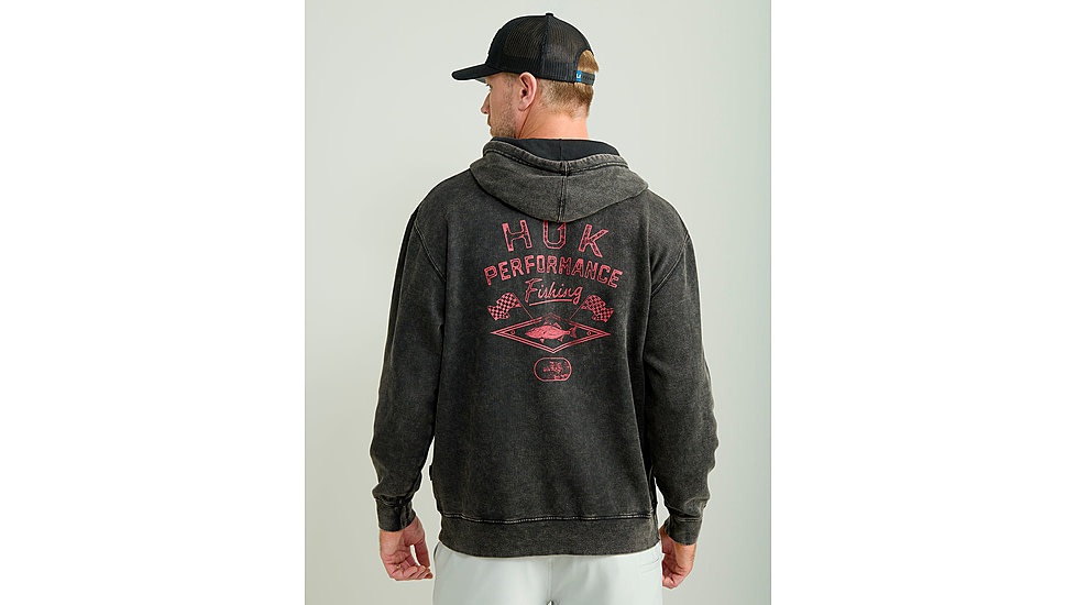 HUK Performance Fishing Cotton Fleece Graphic Hoodie - Mens, Black, 2XL, H1300103-001-XXL