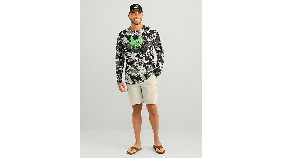 HUK Performance Fishing KC Print Icon Performance Hoodie - Mens, Black, Medium, H1200586-001-M