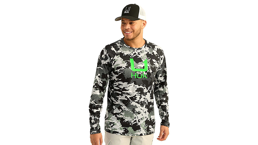 HUK Performance Fishing KC Print Icon Performance Hoodie - Mens, Black, Medium, H1200586-001-M
