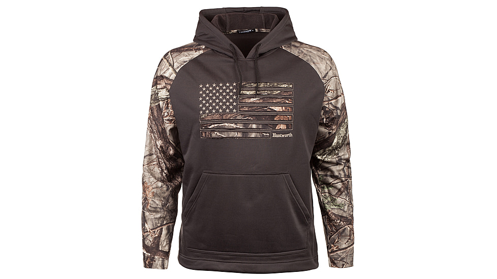 Huntworth Performance Fleece Hoodie Horizontal Camo Flag - Mens, Charcoal Gray / Hiddn, Large, E-9409-CG/HDN-L