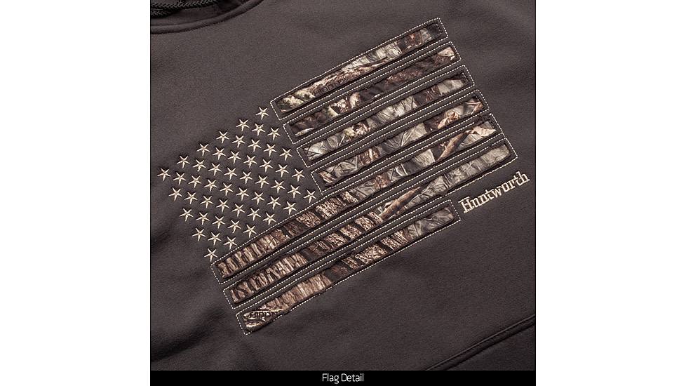 Huntworth Performance Fleece Hoodie Horizontal Camo Flag - Mens, Charcoal Gray / Hiddn, Large, E-9409-CG/HDN-L