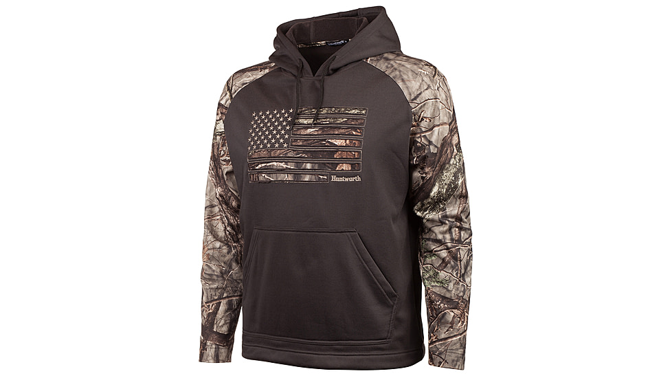 Huntworth Performance Fleece Hoodie Horizontal Camo Flag - Mens, Charcoal Grey/Hiddn, Large, E-9409-CG/HDN-L