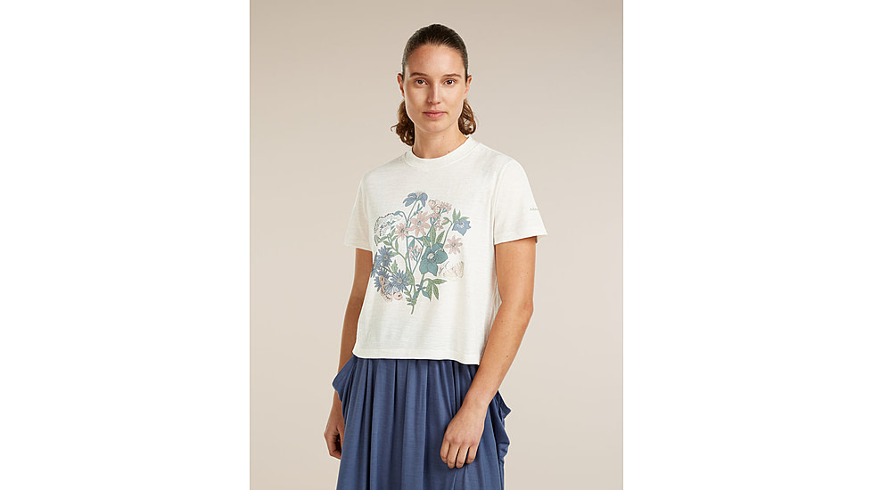 Icebreaker Merino 150 Tech Lite Short Sleeve Crop NZ Flora T-Shirt - Womens
