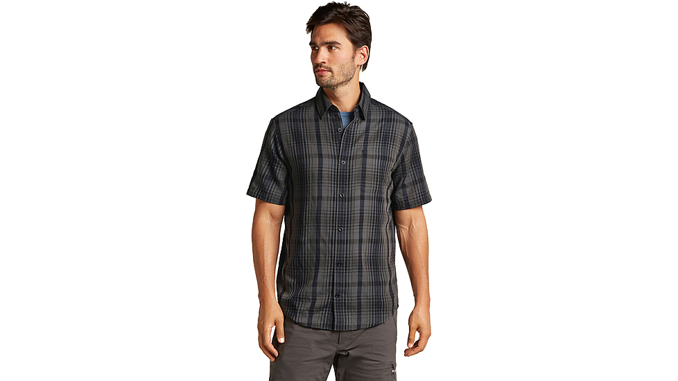 Icebreaker Merino 125 Cool-Lite Steveston SS Shirt Plaid - Mens, Obsidian/Black, Large, IB0A579W0GDL