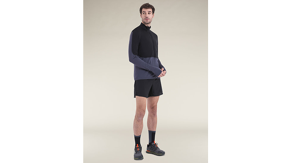 Icebreaker Merino Blend 200 RealFleece Descender LS Half Zip Hoodie - Mens, Black/Graphite/CB, Medium, IBBA56VYB54M