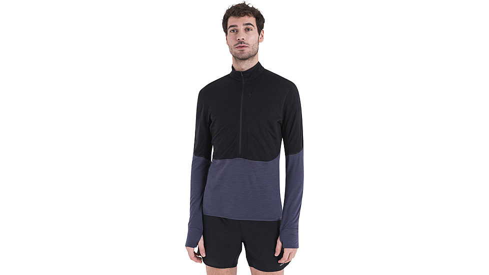 Icebreaker Merino Blend 200 RealFleece Descender LS Half Zip Hoodie - Mens, Black/Graphite/CB, Medium, IBBA56VYB54M