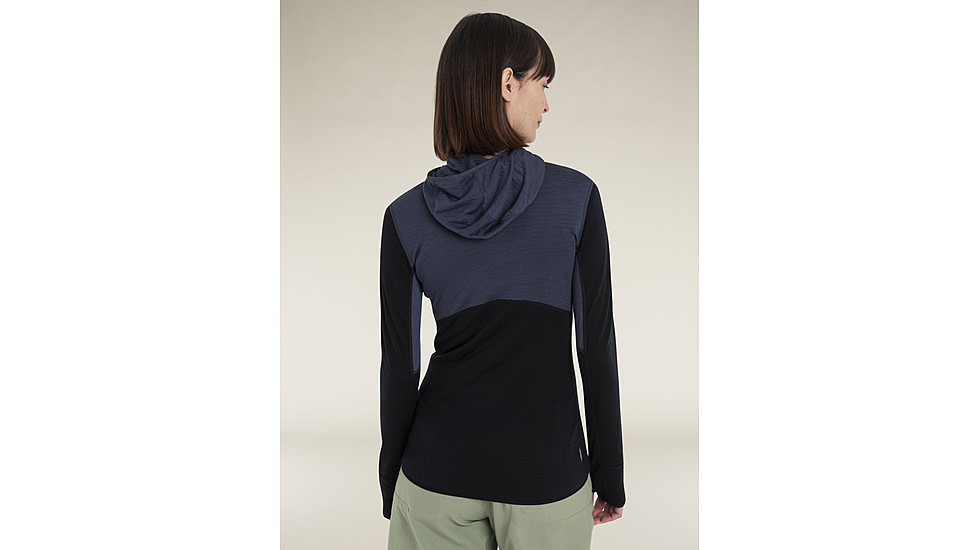 Icebreaker Merino Blend 200 RealFleece Descender LS Zip Hoodie - Womens, Graphite/Black/CB, Extra Large, IBBA56YNA63XL
