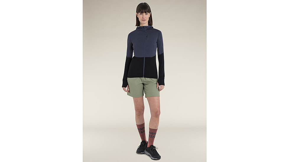 Icebreaker Merino Blend 200 RealFleece Descender LS Zip Hoodie - Womens, Graphite/Black/CB, Extra Large, IBBA56YNA63XL