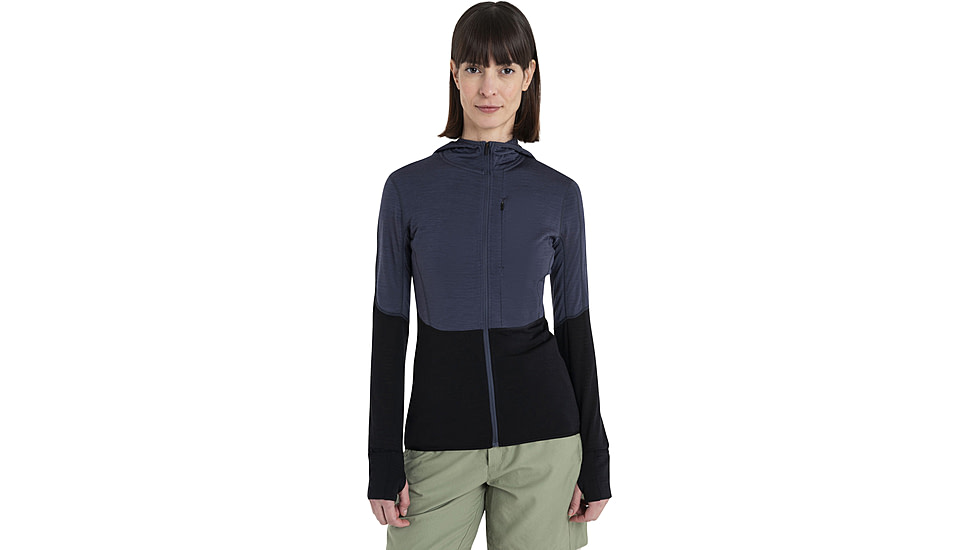Icebreaker Merino Blend 200 RealFleece Descender LS Zip Hoodie - Womens, Graphite/Black/CB, Extra Large, IBBA56YNA63XL