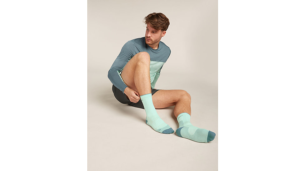 Icebreaker Merino Hike+ Ultralight Crew Socks - Mens, Mint/Blue Ash, Medium, IB0A578Q0FAM