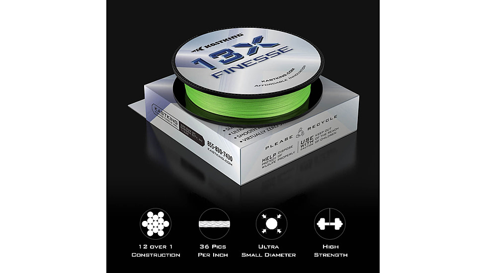 Kast King 13X Finesse Braided Fishing Line, Chartreuse, 12 lb/150 yd, KKLIBRDKP13XF150YCT1
