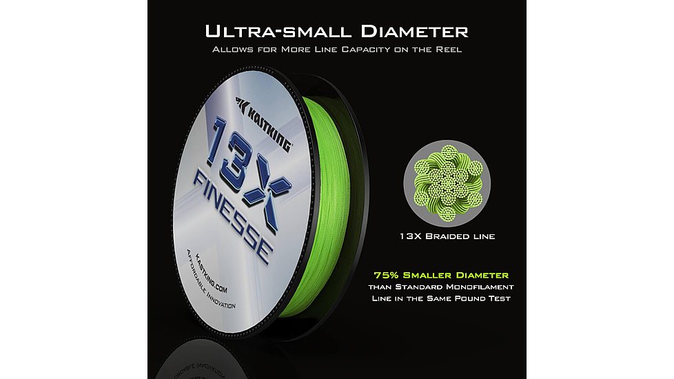 Kast King 13X Finesse Braided Fishing Line, Chartreuse, 12 lb/150 yd, KKLIBRDKP13XF150YCT1