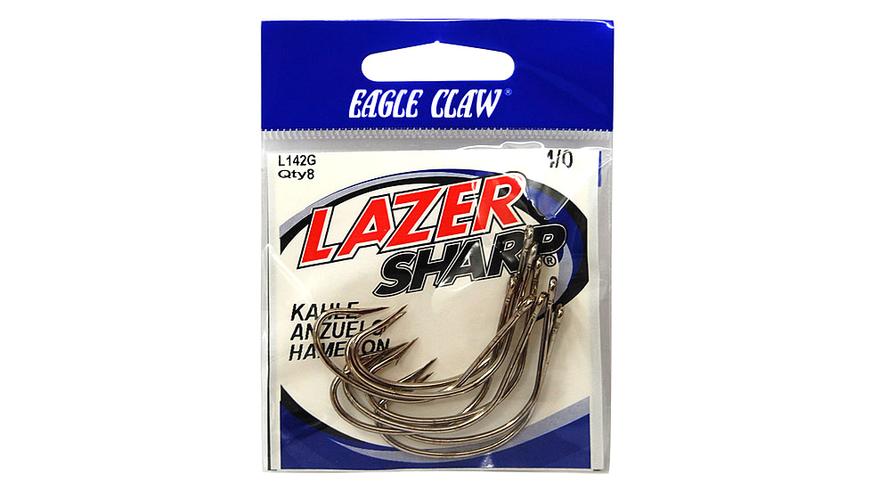 Lazer Sharp 'Kahle Hook,Offset,Ringed Eye,Non-Forged,Plain Shank,Needlepoint,Gold,G-Pack Hooks L142G-1