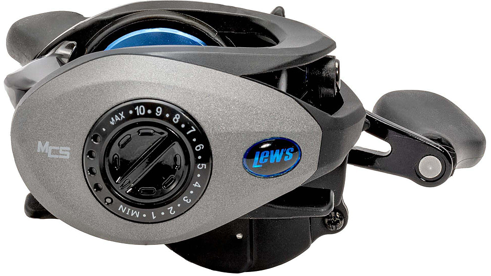 Lew’s American Hero Baitcast Reel, 4+1 Bearings, 7.5-1 Ratio, 1-PC Graphite Frame, Speed Gears, Speed Lube, Magnetic Control System, Rulon Drag, LH Retrieve, Gray/Black/Blue, AH1SHLG2