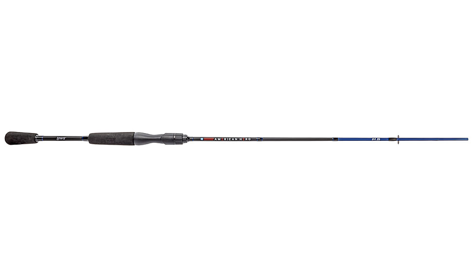 Lew’s American Hero Spinning Rod, 6ft 2-PC, Medium-Light, Fast, IM6 Graphite Rod, Stainless Steel Guides and Inserts, EVA Split-Grip, No Foul Hook Keeper, Black/Blue, AH60MLSG3-2