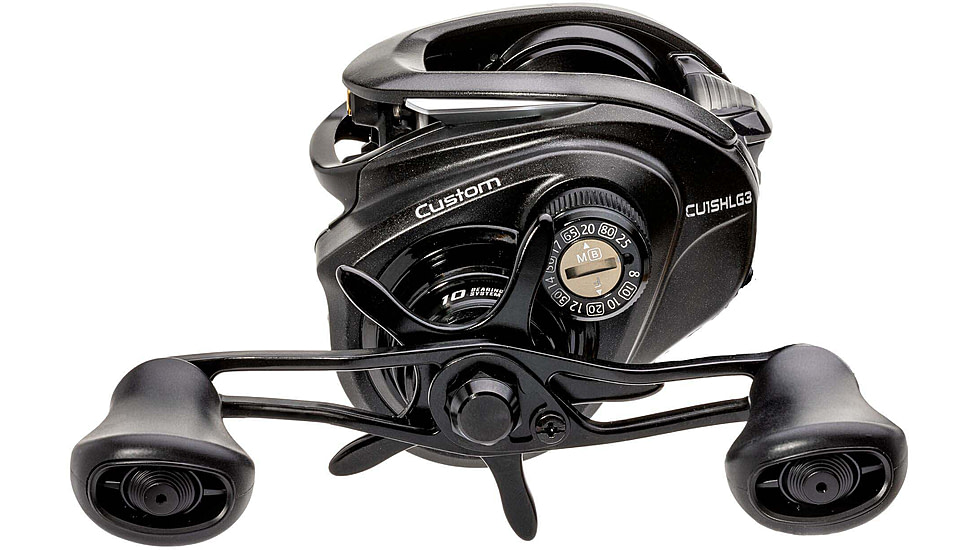 Lew’s Custom Baitcast Reel, 9+1 Bearings, 7.5-1 Ratio, Aluminum Frame and Sideplates, ParaMag RX Brake, Carbon Fiber Drag, Speed Gears, P2 Super Pinion, LH Retrieve, Black/Silver, CU1SHLG3