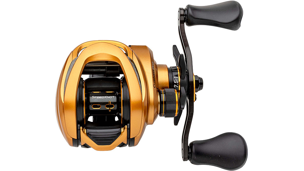 Lew’s Custom Pro Baitcast Reel, 10+1 Bearings, 7.5-1 Ratio, Aluminum Frame and Sideplate, ParaMag ITB Brake, Aluminum Speed Gears, Carbon Fiber Drag, RH Retrieve, Gold/Black, CPB1SHG3