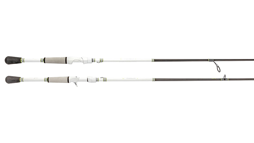Lew’s MACH 1 Casting Rod, 7ft, 1-PC IM7 Graphite Rod w/ Medium  and Moderate-Fast, Winn Dri-Tac Split-Grip, Graphite Skeletal Reel Seat, White/Black/Green, M1APC