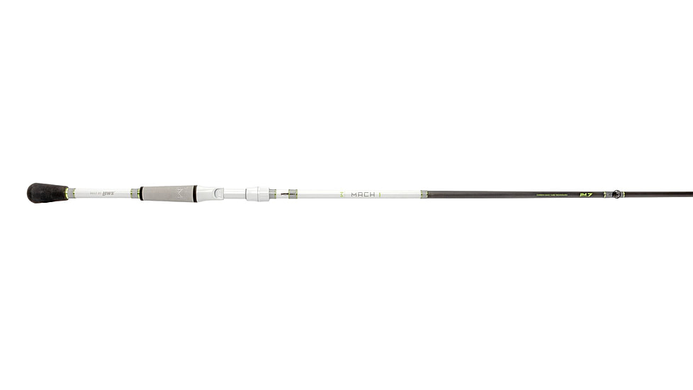 Lew’s MACH 1 Casting Rod, 7ft 3in, 1-PC IM7 Graphite Rod w/ Medium-Heavy  and Moderate, Winn Dri-Tac Split-Grip, Graphite Skeletal Reel Seat, White/Black/Green, M1CBR