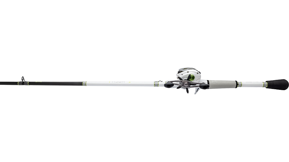 Lew’s MACH 1 SS Baitcast Reel and Rod Combo, 6ft 9in, 1-PC, Med-Light, Fast IM7 Rod, 7+1 Bearings, 7.5-1 Ratio, Shallow Spool, LH Retrieve, White/Black/Gray/Green, MHSS1SHL69MLG3