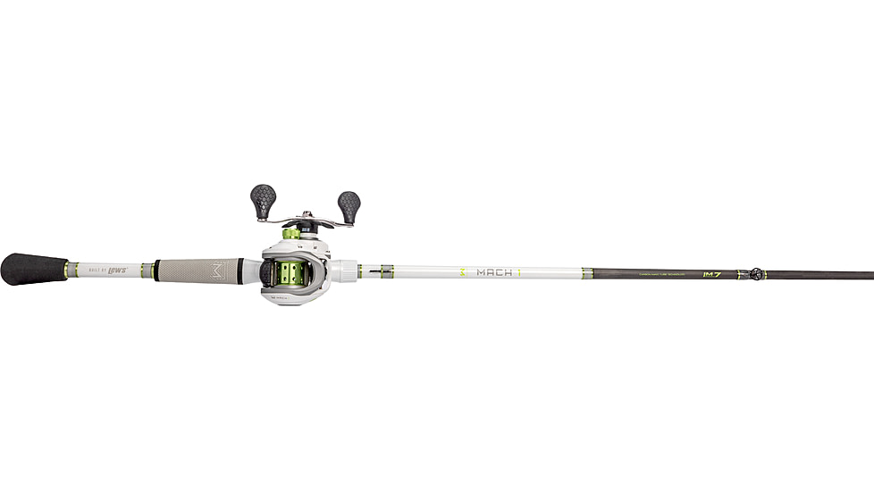 Lew’s MACH 1 SS Baitcast Reel and Rod Combo, 6ft 9in, 1-PC, Med-Light, Fast IM7 Rod, 7+1 Bearings, 7.5-1 Ratio, Shallow Spool, LH Retrieve, White/Black/Gray/Green, MHSS1SHL69MLG3