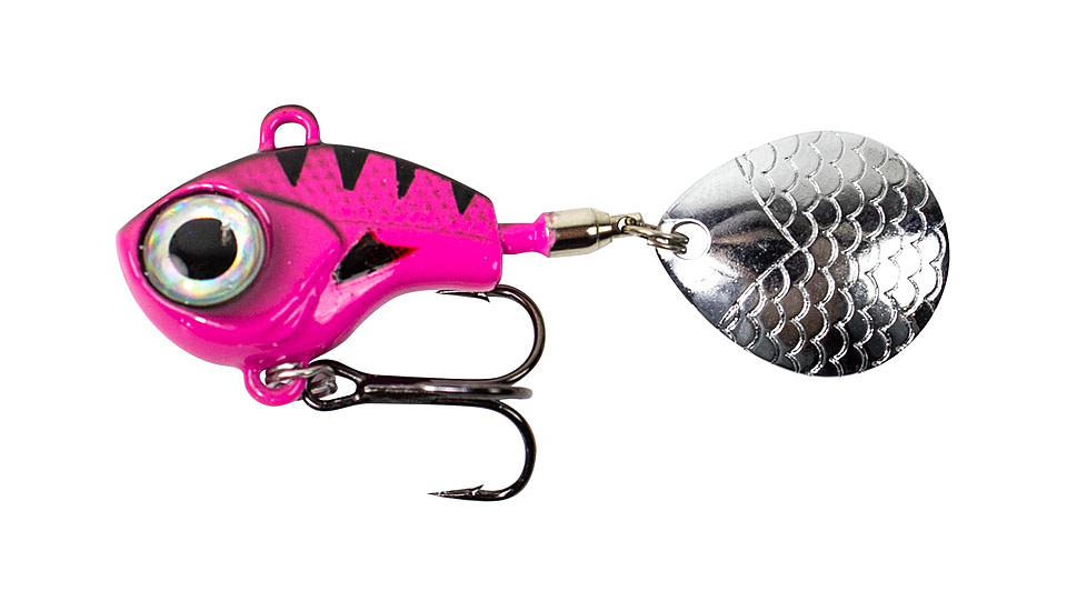 Lunkerhunt Big Eye Tail Spin Jig, Fluorescent Pink Glow, 1.3in &amp; 1/2 oz, BEJ305