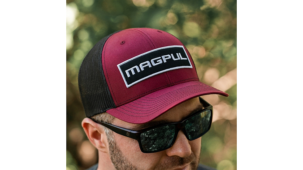 Magpul Industries Wordmark Patch Trucker Hat, Red/Black, OSFA, MAG1104-604