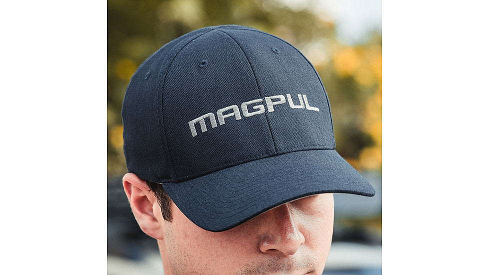 Magpul Industries Wordmark Stretch Fit Hat, Navy, L/XL, MAG1103-410-L/X