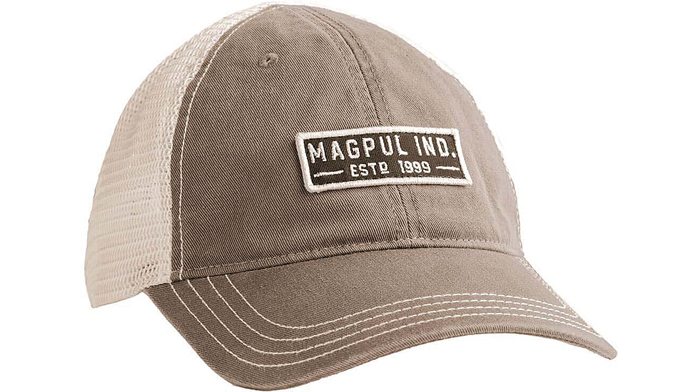 Magpul Industries Established Garment Washed Trucker Hat w/Embroidered Patch - Mens, Driftwood, One Size, MAG1260252
