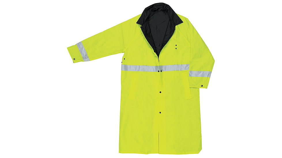 MCR Safety Luminator Premium Waterproof Raincoat, .54mm Nylon/PVC - PVC/Nylon, Reversible Coat to Black, Lime/Black, XL, 7368CRXL