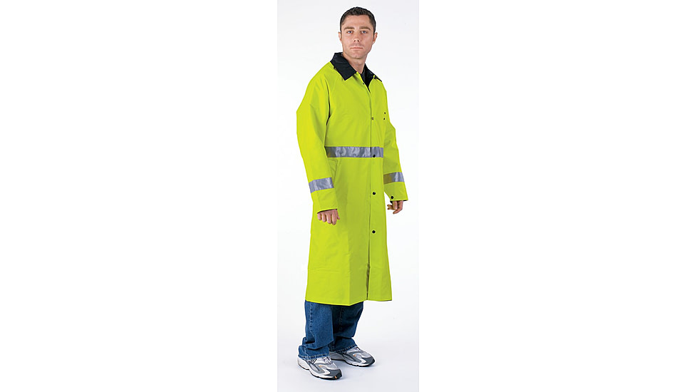 MCR Safety Luminator Premium Waterproof Raincoat, .54mm Nylon/PVC - PVC/Nylon, Reversible Coat to Black, Lime/Black, XL, 7368CRXL