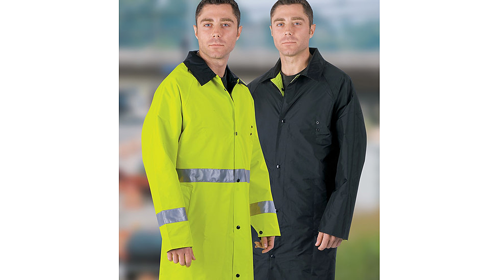 MCR Safety Luminator Premium Waterproof Raincoat, .54mm Nylon/PVC - PVC/Nylon, Reversible Coat to Black, Lime/Black, XL, 7368CRXL